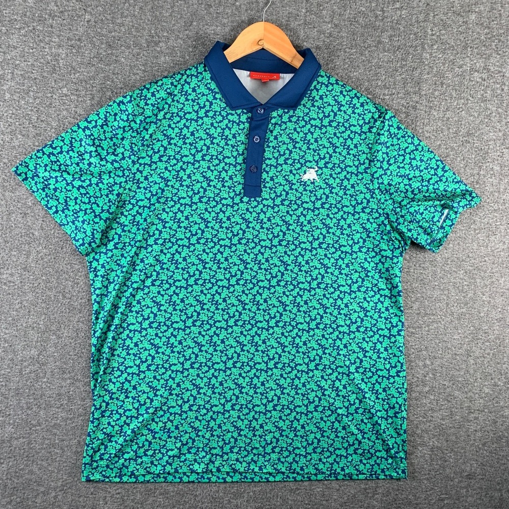 Redvanly Polo Men Extra Large Floral Green Performance Stretch Preppy Modern